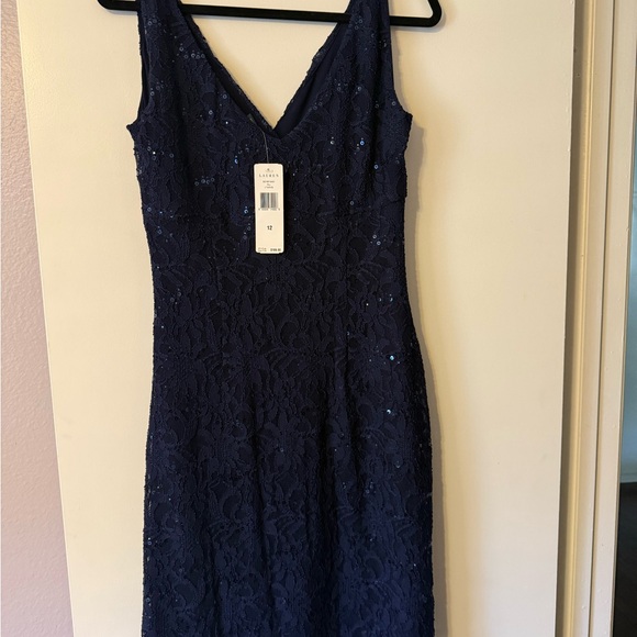 Ralph Lauren Blue Sequin Asymmetrical Midi Dress - Picture 2 of 3